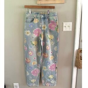 High Rise 90s Relaxed Straight Floral Print jeans